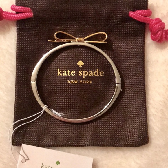 kate spade♠️ Large Bow Silver/Gold Hinge Bangle - Picture 2 of 8